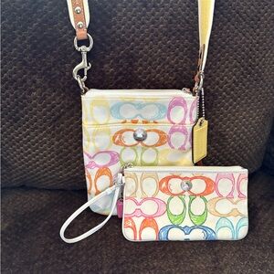 Coach Hampton Signature Scribble Crossbody and Wristlet Set